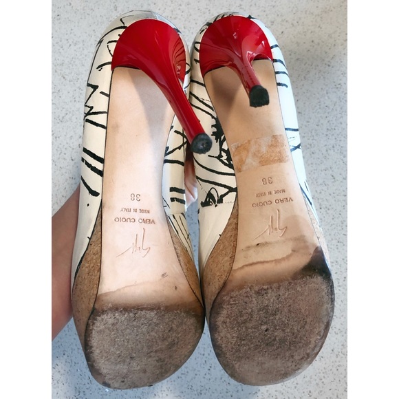 Giuseppe Zanotti White Black Peep Toe Cork SZ 38 8 - Picture 6 of 8